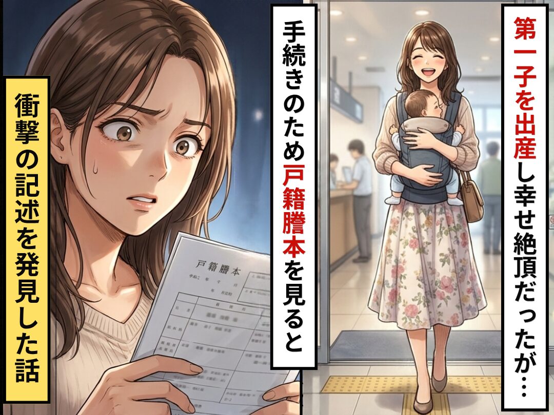 第一子が産まれ幸せ絶頂！しかし、手続きのため”戸籍謄本”を確認すると⇒【衝撃の記述】を発見し頭が真っ白になった話