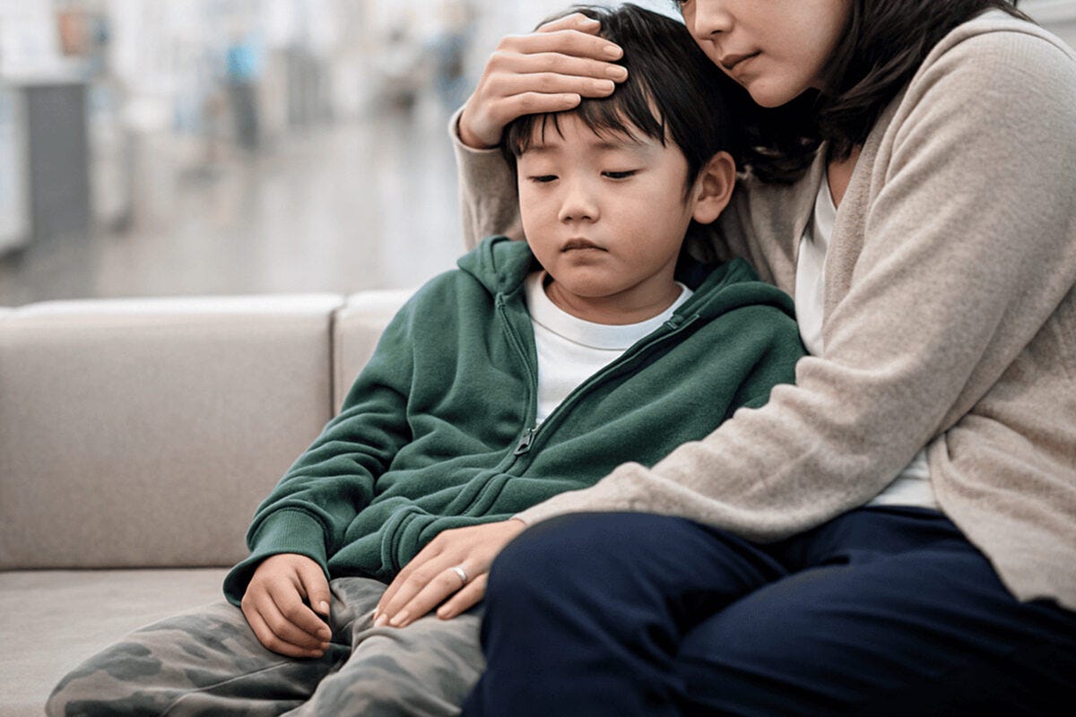 子供を看病する母親