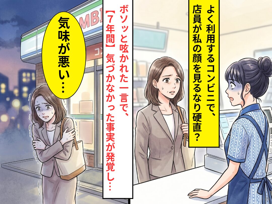 コンビニ店員が、私の顔を見るなり硬直？⇒ボソッと呟かれた一言から…震えが止まらない【事実】がわかり「気味が悪い…」