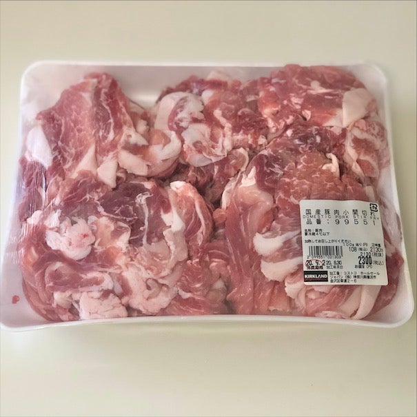 コストコの国産豚肉小間切れパッケージ
