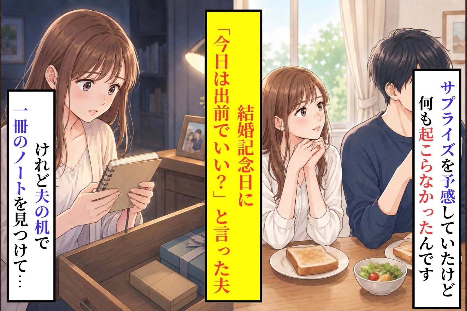 結婚5年目の記念日、「今日は出前でいい？」と言った夫の机で見つけた1冊のノート