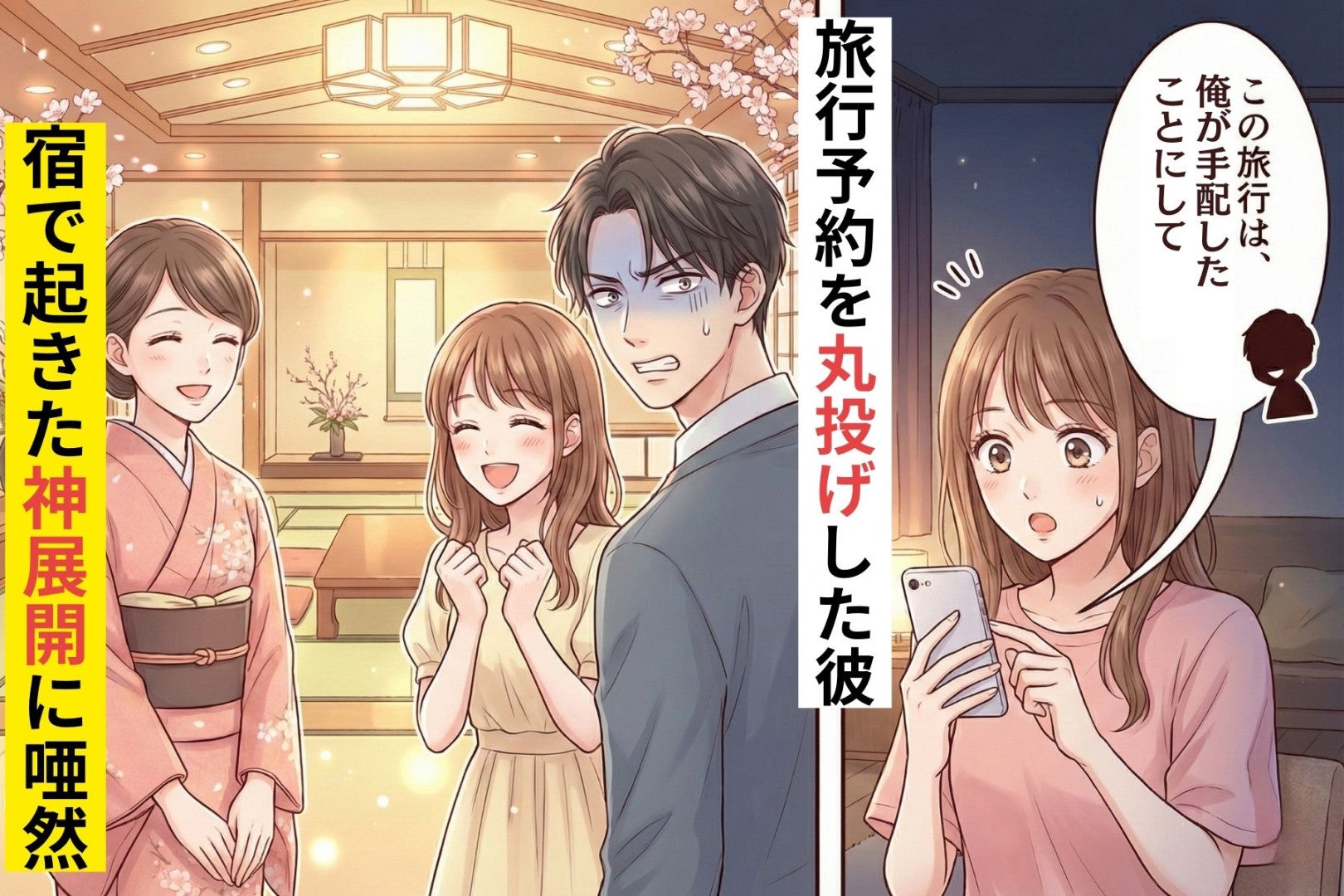 彼「俺が手配したことにして」旅行予約を丸投げした彼→その後、宿で起きた"神展開"に唖然