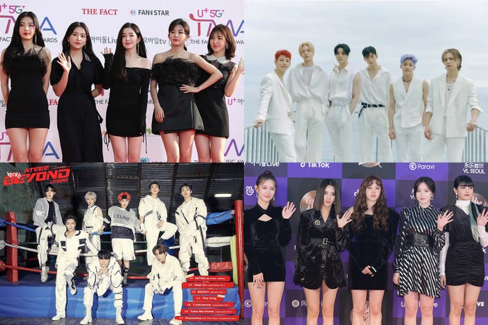 (上段)Red Velvet、ASTRO、(下段)ATEEZ、(G)I-DLE/Photo by Getty Images