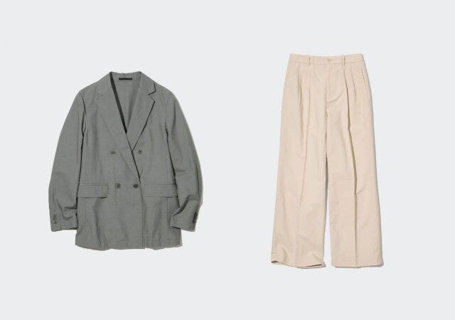 ユニクロ　uniqlo　レディース　おすすめ　オススメ　コスパ　2023　春　時短　簡単　セットアップ　ラク　楽　リネンブレンドジャケット　ジャケット　アウター　リネンブレンドタックワイドパンツ　タックワイドパンツ　ワイドパンツ　パンツ　リネンブレンド