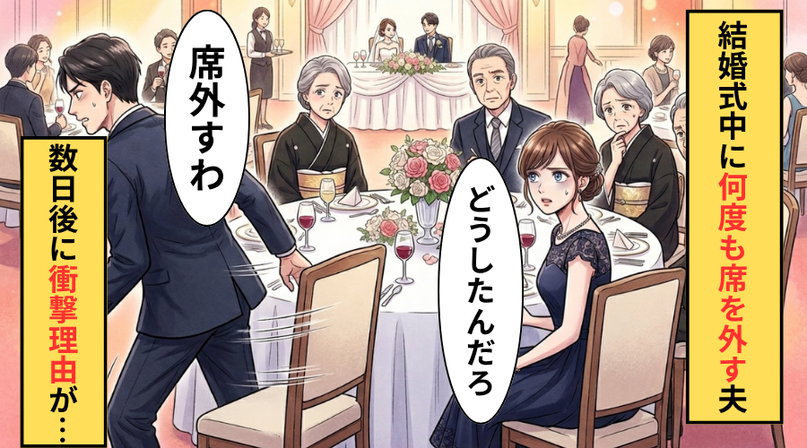 義妹の結婚式で”何度も席を外す”夫！？数日後”夫の裏の顔”を知ってしまい…妻「離婚しましょう」