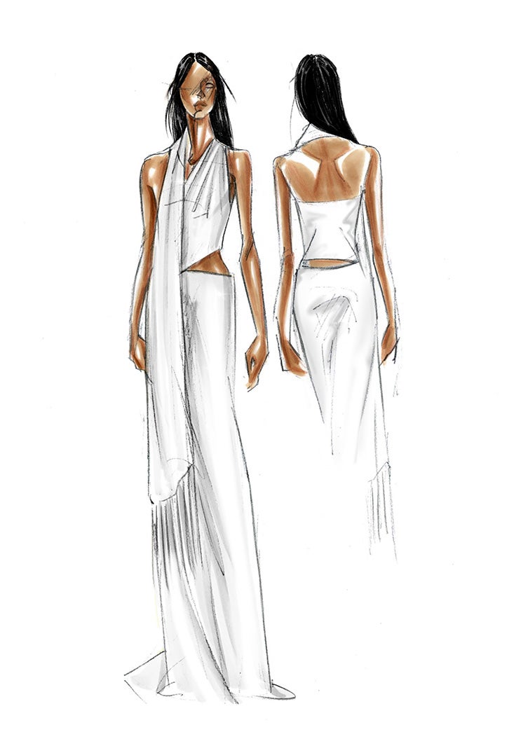 ナオミ・キャンベル衣装のスケッチ（提供写真）