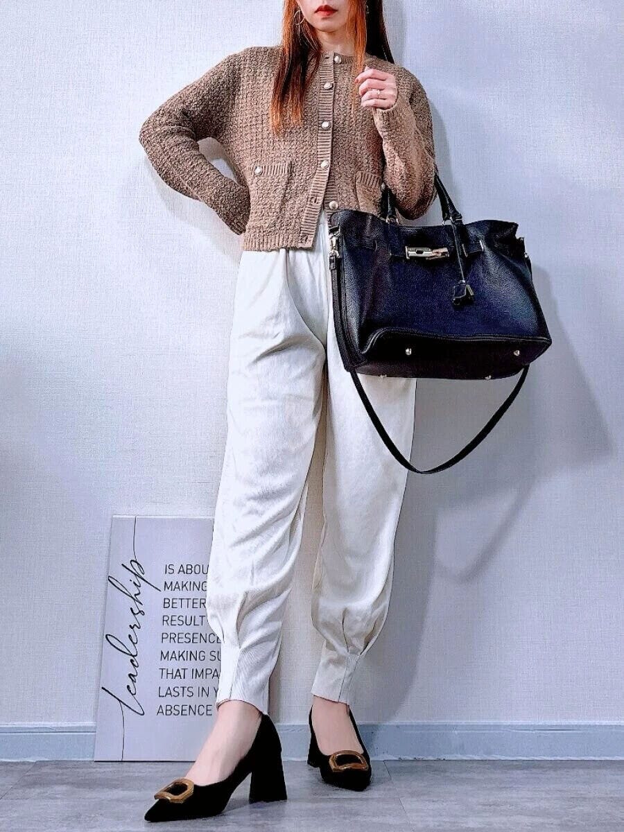 2026gu春アウター大人女性おすすめツイーディーニットカーディガンお手本コーデ