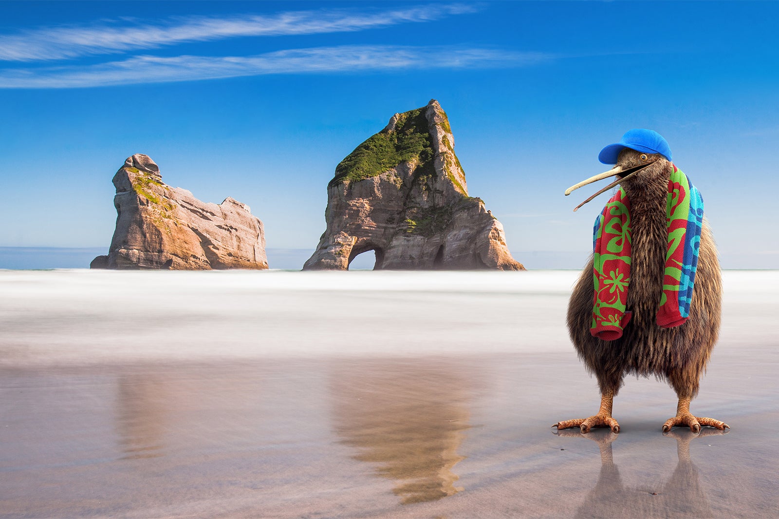 美しいビーチでバカンスモードのピート（提供写真）