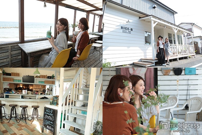 1階はカウンターとテーブル、海を臨むテラス、2階はソファ席／駐車場有り