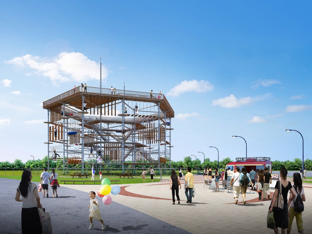 福岡にアスレチックタワー「シー・ドラグーン」自転車にクライミング等92種のアクティビティ