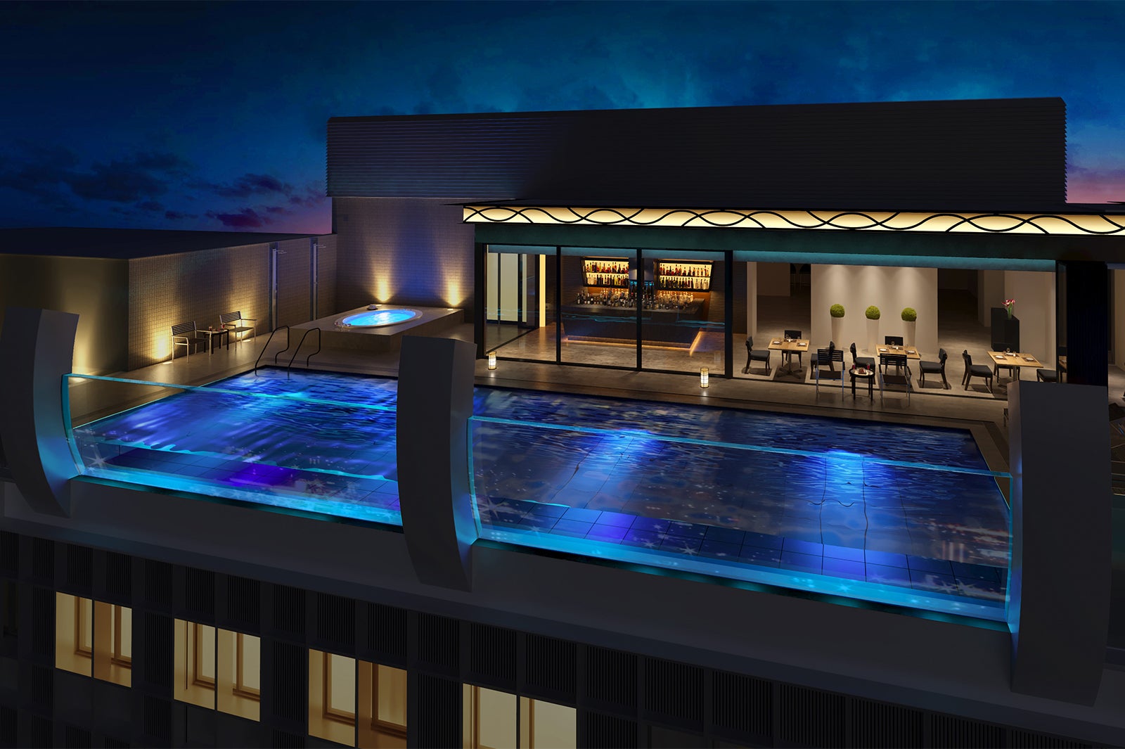 10階屋上のルーフトップバー「BLU NOTTE」／画像提供：WBFホールディングス