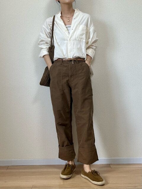 ベイカーパンツ　シャツスタイル　OKコーデ