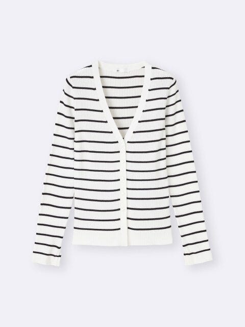 UVカットボーダーVネックカーディガン 2025gu夏女性おすすめUVカットボーダーVネックカーディガン