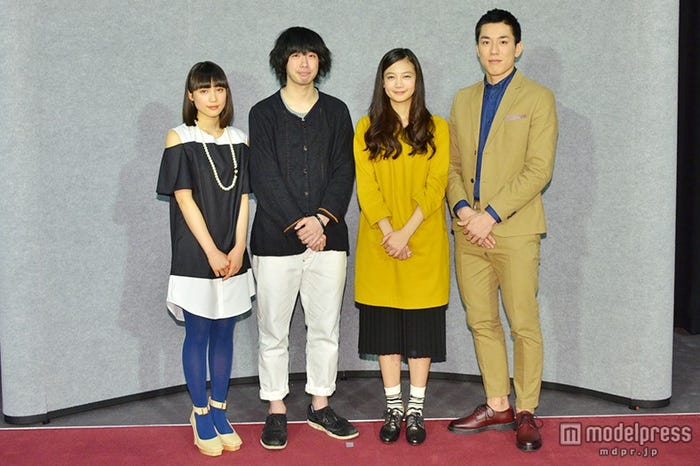 スピンオフドラマ「まれ~また会おうスペシャル~」の会見に出席した中村ゆりか、渡辺大知、清水富美加、高畑裕太