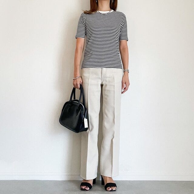 ボーダーT　ボトムスアウト　ずん胴体型　NG　コーデ