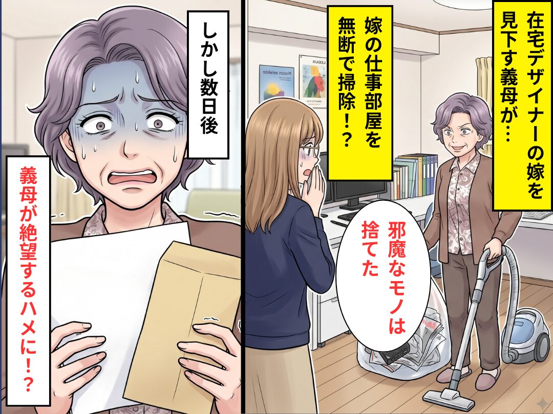 嫁の仕事部屋を“無断で掃除”した義母「邪魔なモノは捨てた」しかし数日後⇒“義母が”絶望するハメに！？