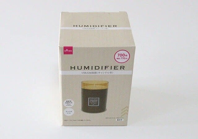 ダイソー USB式加湿器(キャンドル型) ダイソーのUSB式加湿器(キャンドル型)のパッケージ
