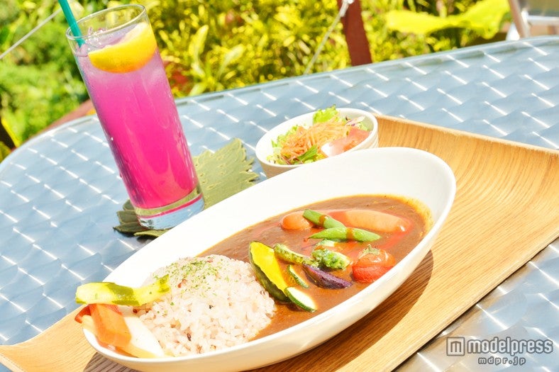 量を選べる「スパイシーカレー」と、ビーツの色が可愛い「フルーツ酵素ジュース」