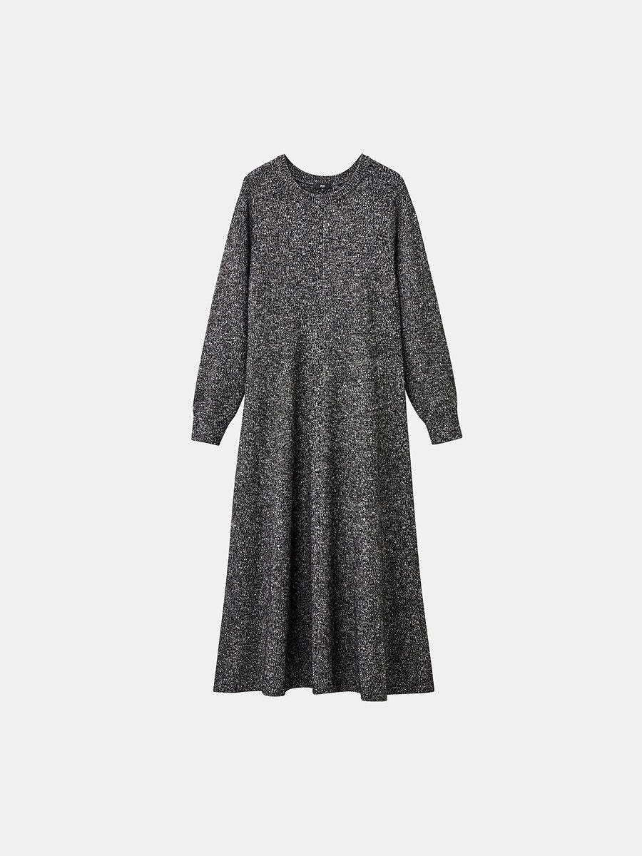 PLSTのミックスヤーンフレアニットワンピース