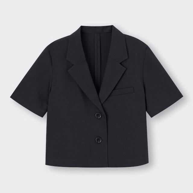 GU　全身コーデ　着こなしパターン　6種　マンネリ解消　たむ　イラスト　ハーフスリーブクロップドジャケット