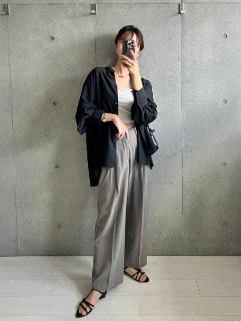 GU　タックワイドパンツ　羽織　コーデ