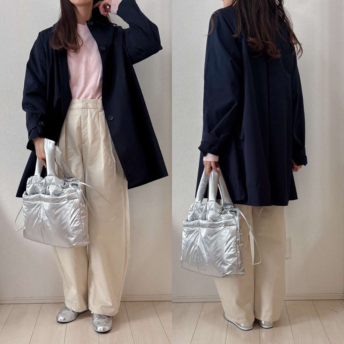 GUバルマカーンAラインハーフコート GUバルマカーンAラインハーフコート ホワイトパンツの春色コーデ