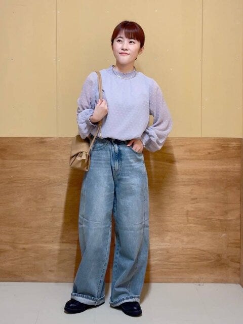 シャーリングチュールブラウス 2025秋冬グローバルワークシャーリングチュールブラウス