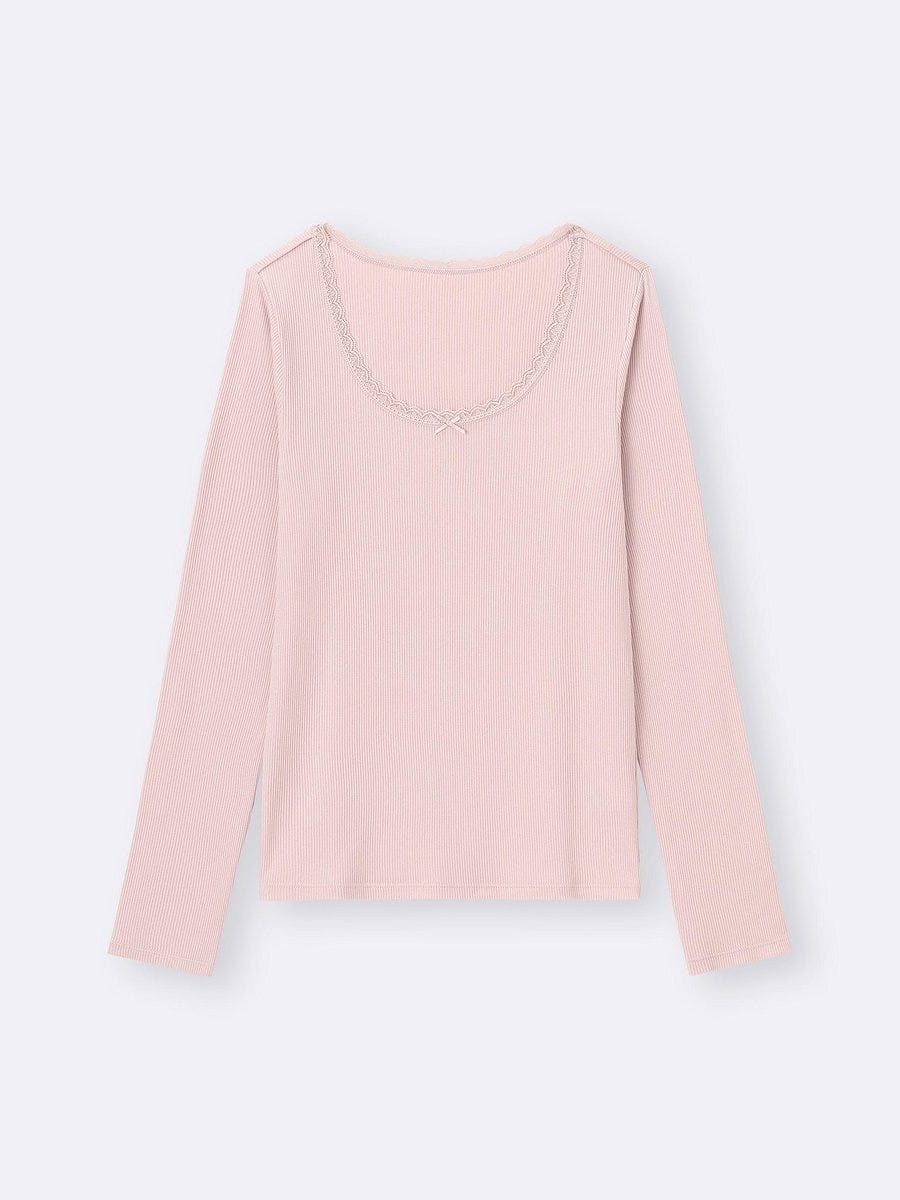 GUのウォームリブレースUネックT