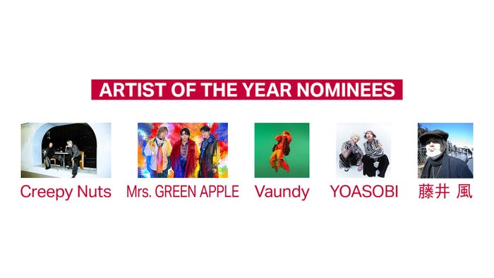 「MUSIC AWARDS JAPAN 2025」最優秀アーティスト賞ノミネート一覧(提供写真)