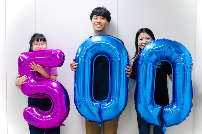 (中央)川口博史氏/2024.11 就労継続支援B型『COPLUS STEP』を開くためのクラファン500万円達成、スタッフと利用者さんと(提供写真)