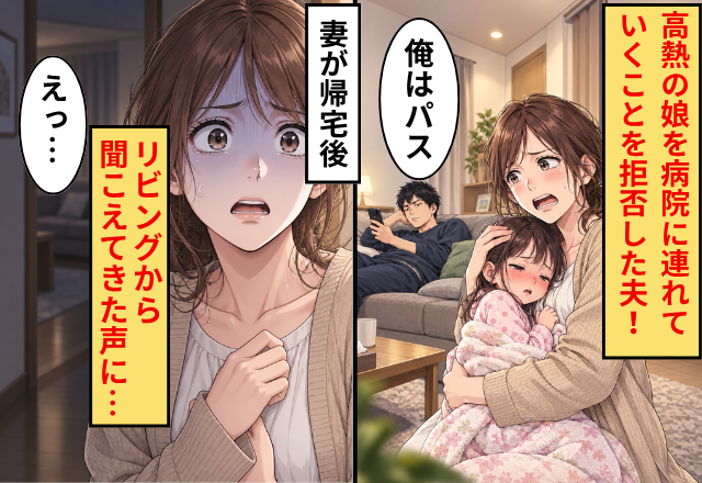 「俺はパス」高熱の娘を病院に連れていくことを拒否した夫！妻が帰宅後⇒リビングから聞こえてきた声に…妻「えっ」