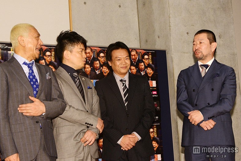 会見の様子（左から）松本人志、宮迫博之、星田英利、木村祐一