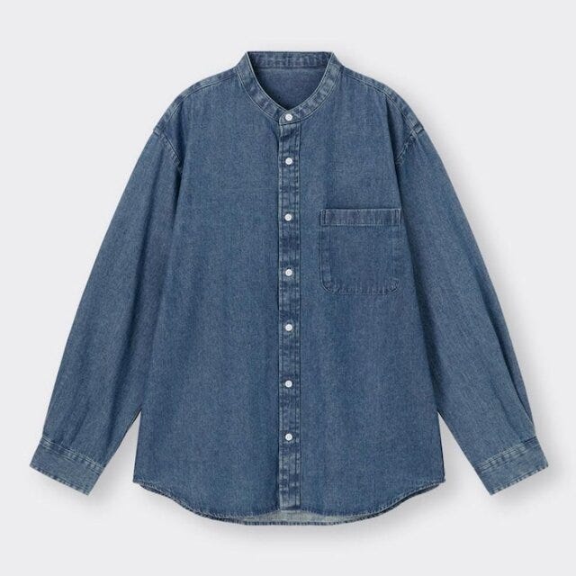 GU　デニムバンドカラーシャツ