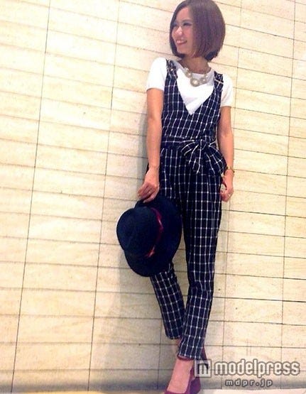 リボン付チェック/無地サロペット「31 Sons de mode」4,212円(税込)