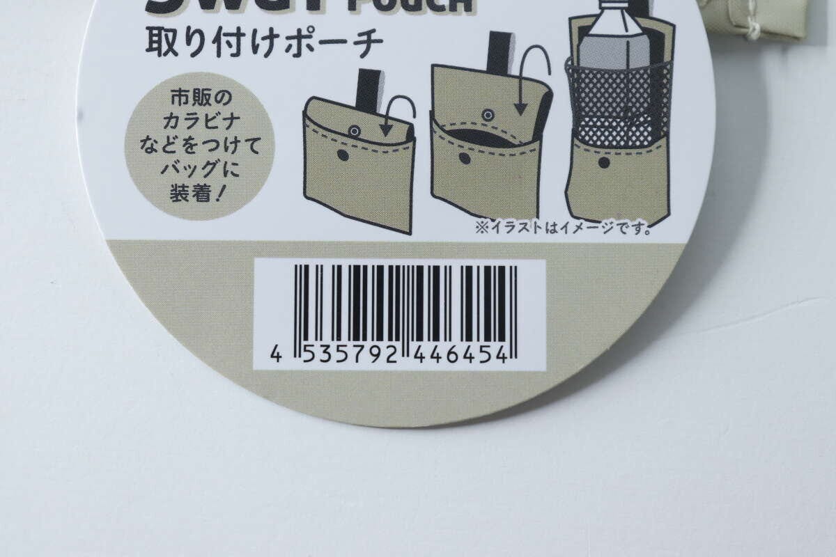 3WAYポーチの商品タグの拡大。イラストで使い方を説明