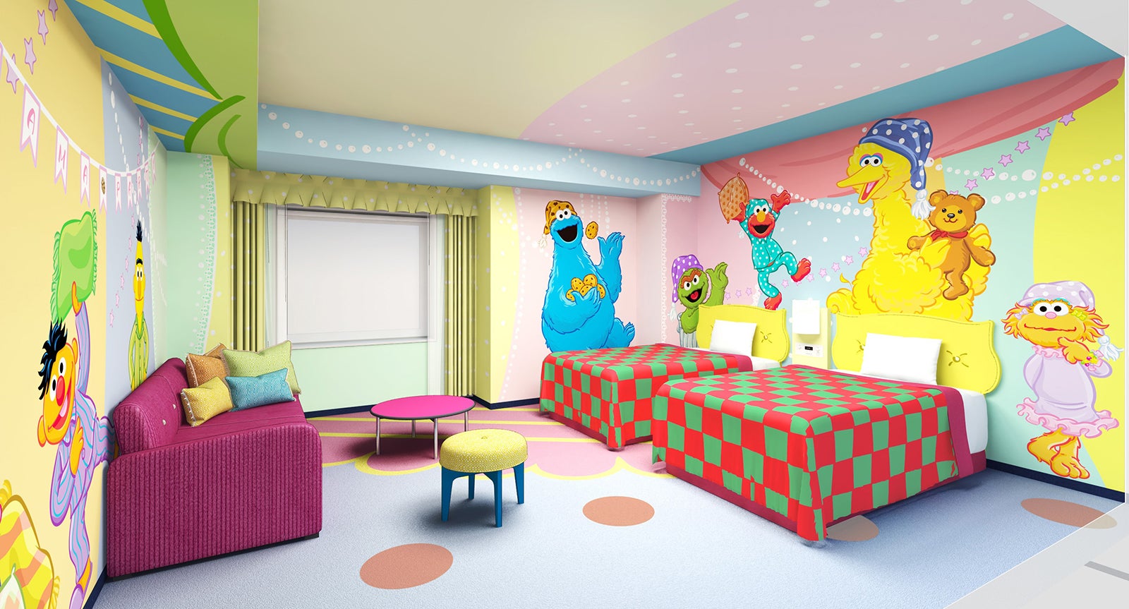 「セサミストリート・パジャマパーティ・ルーム」部屋タイプ：ファミリールーム／画像提供：ユー・エス・ジェイ