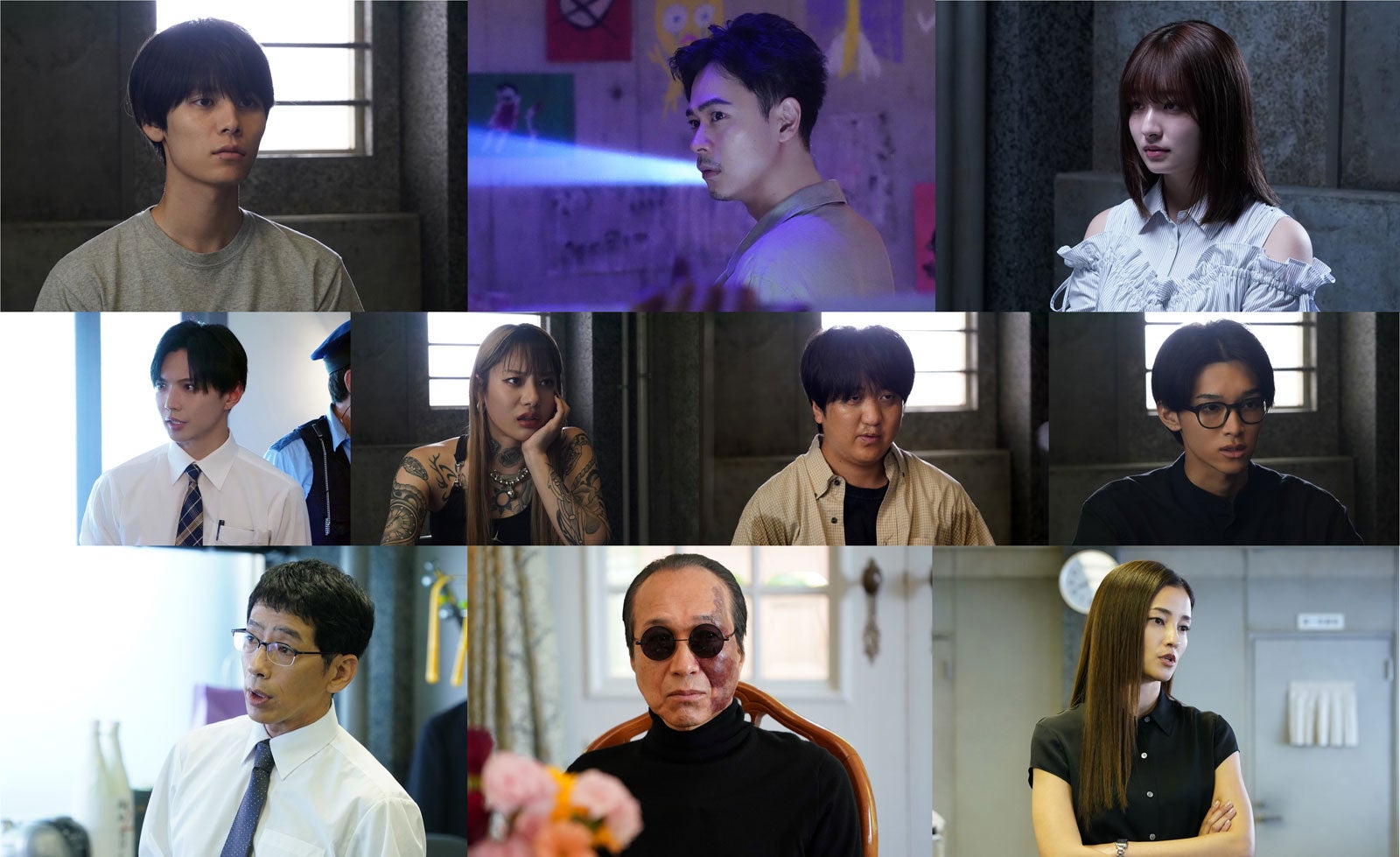 （上段左から）萩原利久、成田凌、吉川愛（中段左から）佐藤大樹、仲万美、栗谷、松本怜生（下段左から）野間口徹、小日向文世、黒木メイサ（C）井龍一・伊藤翔太／講談社（C）ytv