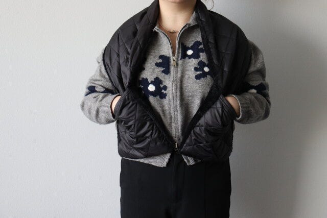 ロング裏ボアマフラー（格子柄、ポケット付）　ポケット