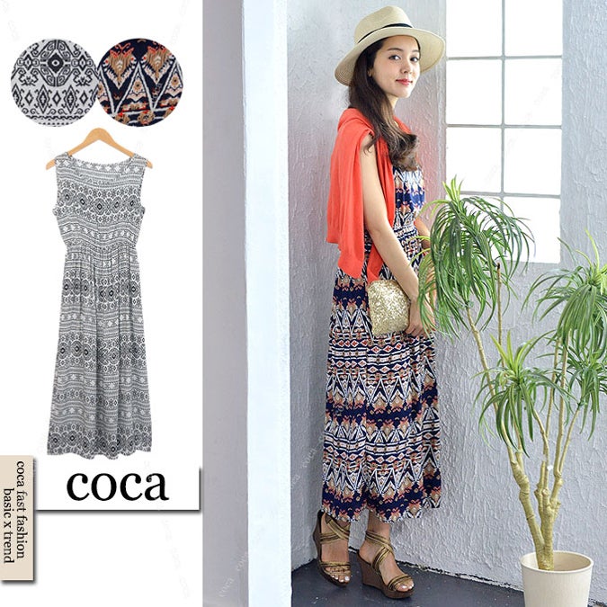 総エスニック柄マキシ丈ワンピース「coca」2,490円(税込)
