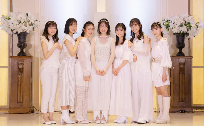 ブルーベリーソーダ(左から)大嵩愛花、大橋小春、馬越友梨、幸澤沙良、大平くるみ、田村藍、鈴木悠華/1st CD「天使が通る」デビューリリース記者発表より(提供写真)