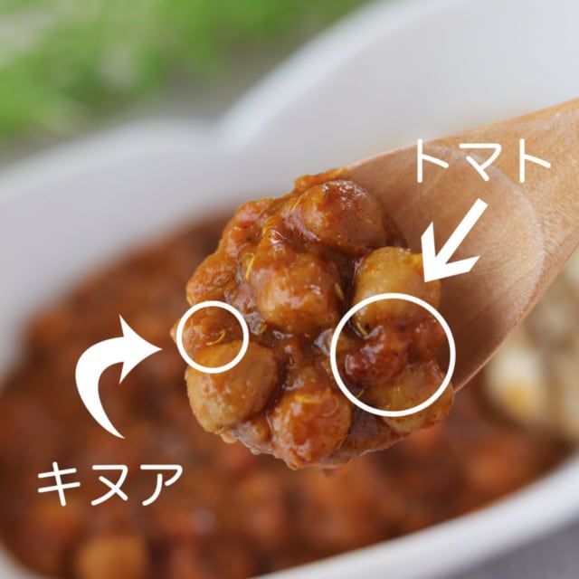 成城石井の有機キヌアとガルバンゾビーンズのスパイシーカレーをスプーンですくってみた