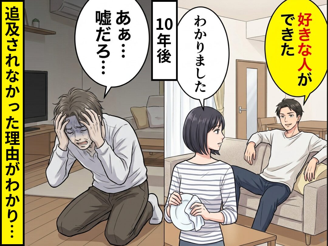 浮気夫「好きな人ができた」妻「わかりました」10年後⇒追及されなかった“理由”がわかり、夫「あぁ…嘘だろ…」
