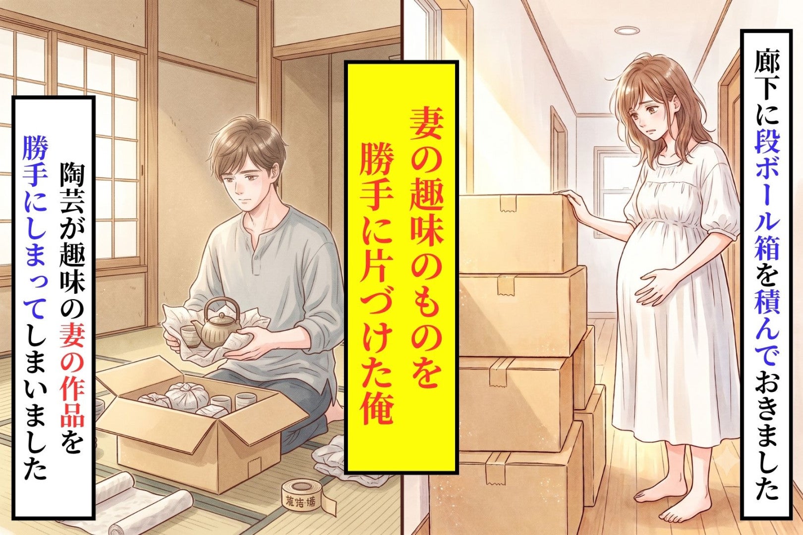 妻の陶芸を段ボールに詰めた俺が、飾り棚の完成日を切り出せなかった理由