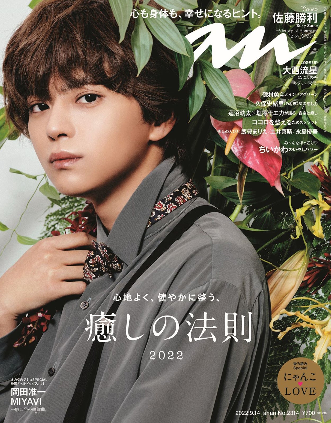 Sexy Zone佐藤勝利「anan」ソロ初表紙で絵画級の美しさ “癒し”特集に登場