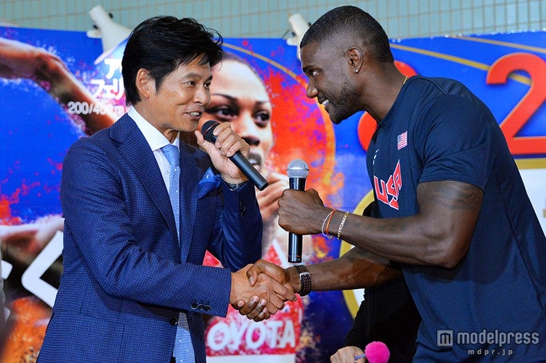 （左から）織田裕二、ジャスティン・ガトリン選手