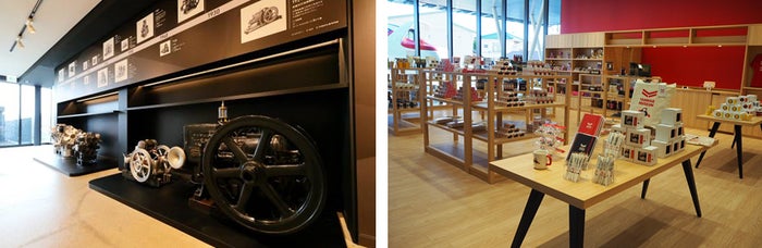 展示エリアの「HB型エンジン」、ミュージアムショップ/画像提供:ヤンマー