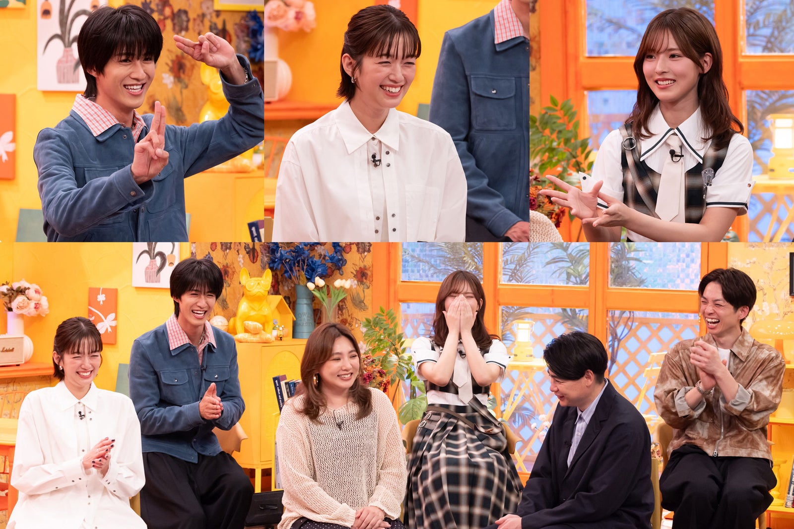 （上段左から）曽野舜太、佐藤栞里、中嶋優月（下段左から）佐藤栞里、曽野舜太、野呂佳代、中嶋優月、吉村崇、河井ゆずる(C)フジテレビ