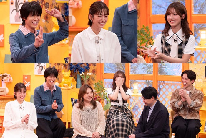 (上段左から)曽野舜太、佐藤栞里、中嶋優月(下段左から)佐藤栞里、曽野舜太、野呂佳代、中嶋優月、吉村崇、河井ゆずる(C)フジテレビ