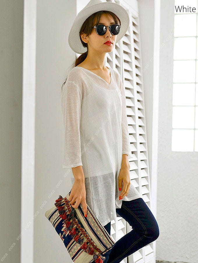 サマーニットのリネン風シースルーチュニック「coca」2,790円(税込)