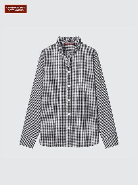 ユニクロのコットンストレッチフリルシャツ